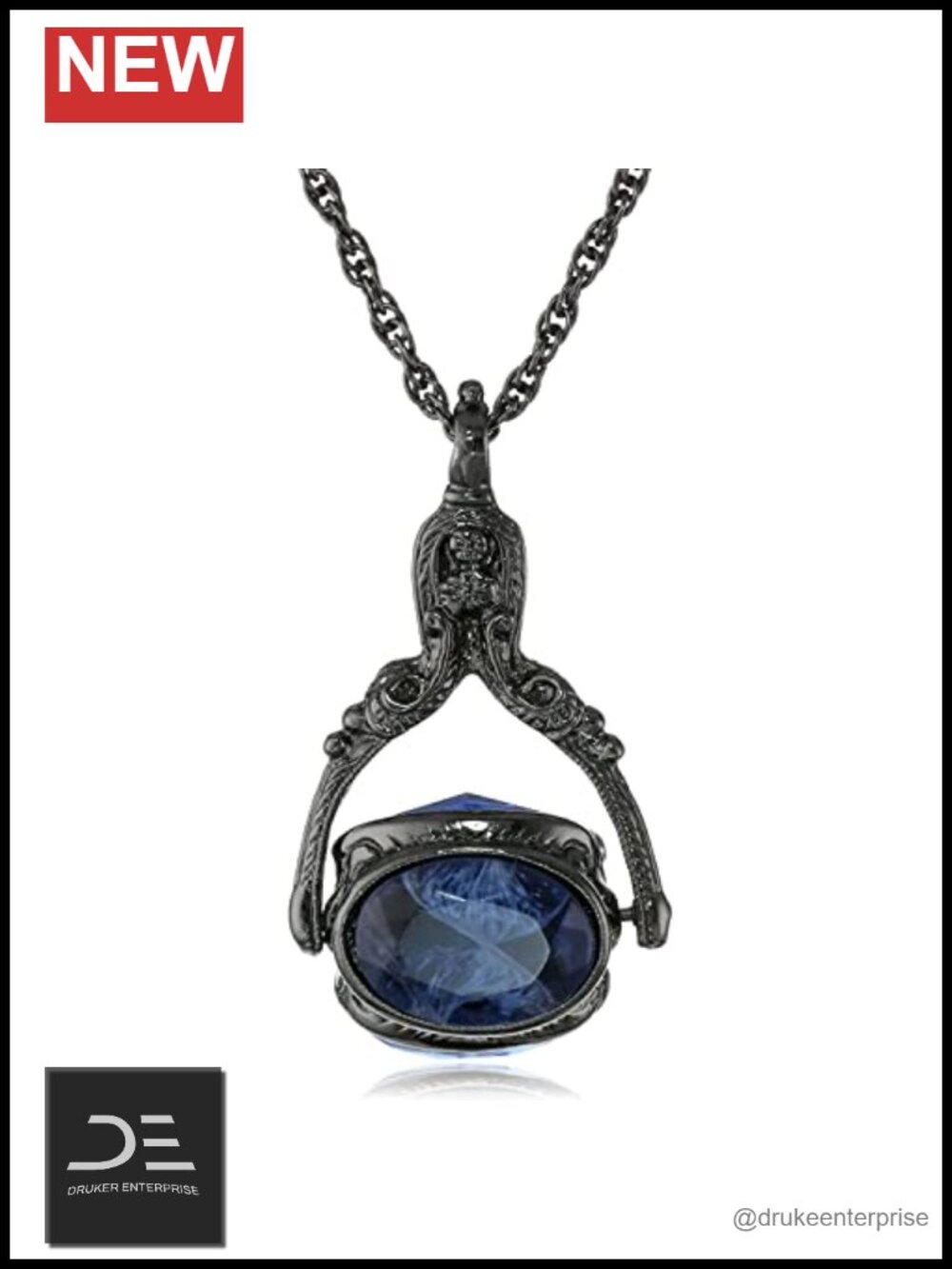 Vintage Crystal Spinner Pendant Necklace, 30 Inch Rope Chain, Women's Jewelry